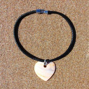 OOAK Tangerine Shell Heart and Black Necklace